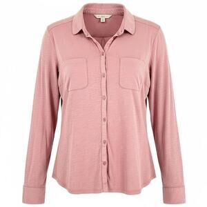 LOFT Button-Up Shirt Women M Pink Long Sleeve 100 Cotton Collared Solid
